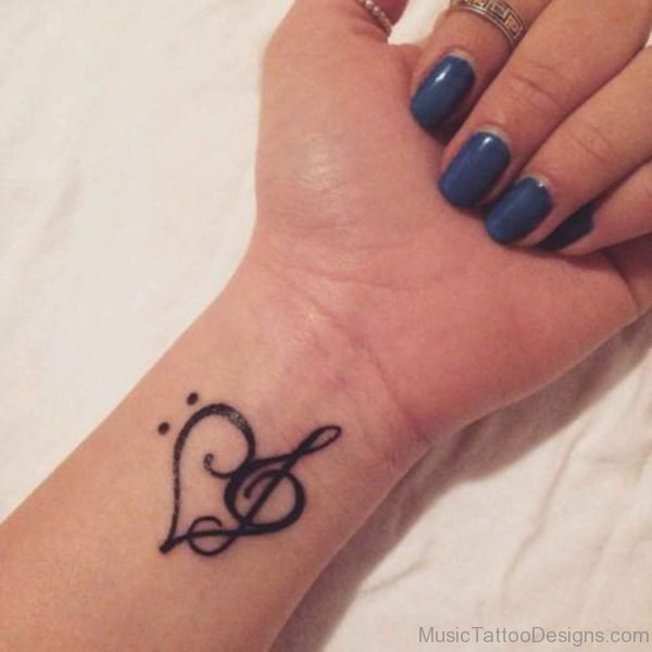 Music Heart Tattoo Design On Wrist Image