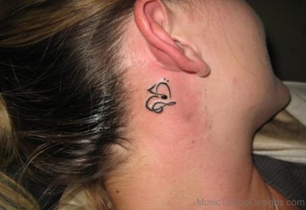 Music Heart Tattoo On Behind Ear