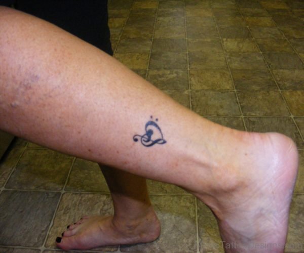 Music Heart Tattoo On Left Ankle