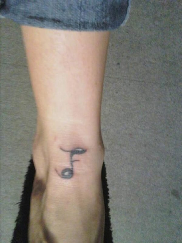 Music Note Grey Ink Tattoo On Ankle