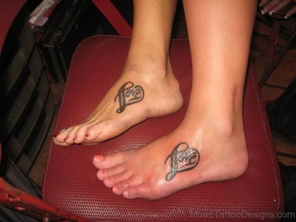 Music Note Heart Tattoo On Left Foots