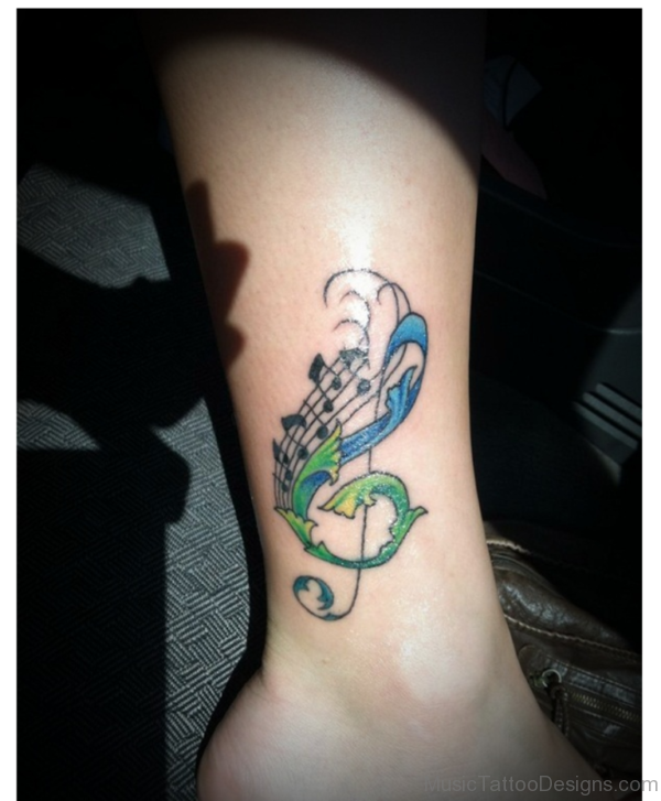 Music Note Love Tattoo On Leg