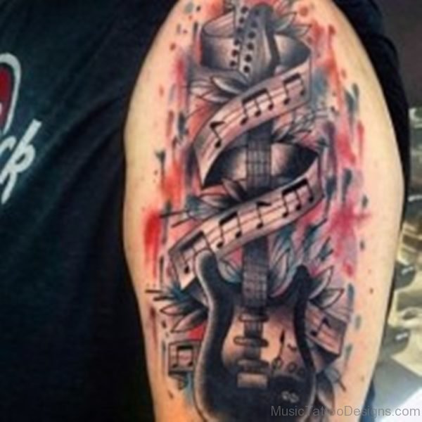 Music Notes And Guitar Tattoo