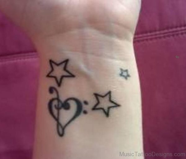 Music Notes Heart And Star Tattoo On Wrist