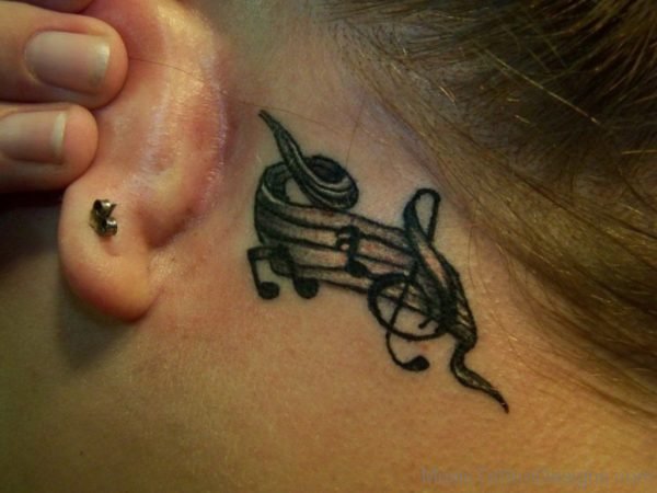 Music Notes Tattoo Behind The Ear