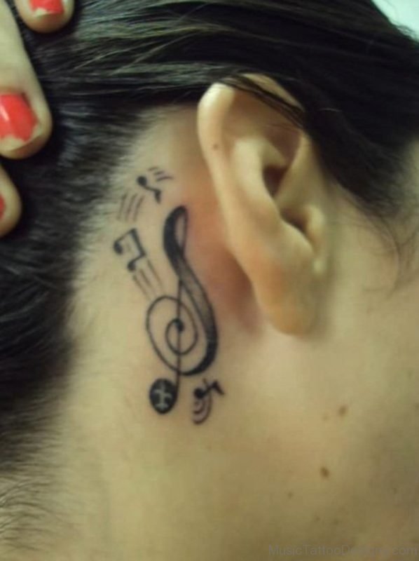 Music Notes Tattoo Design On Behind Ear