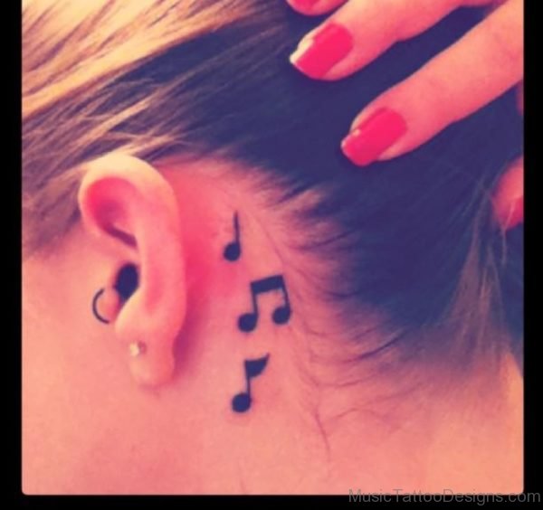 Music Notes Tattoo On Behind Ear