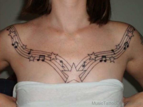 Music Notes Tattoos On Girl Chest