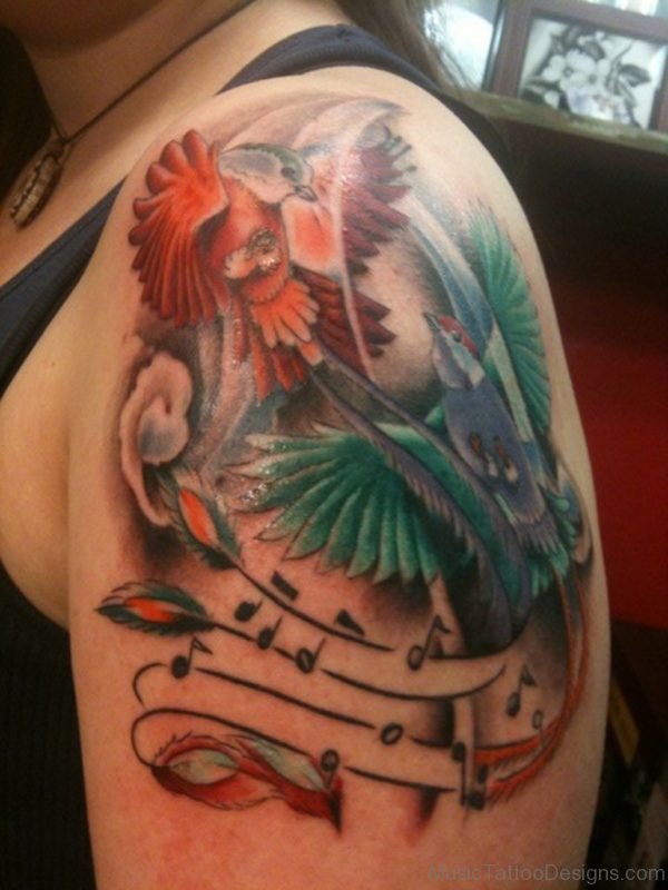 Music Quote And Notes Tattoos On Shoulder