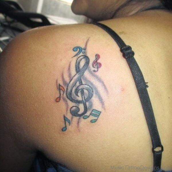 Music Symbol Tattoo Design On Back Shoulder