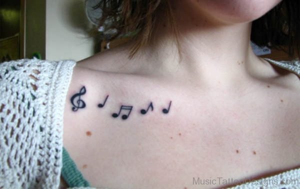 Musical Notes Collar Bone Tattoo