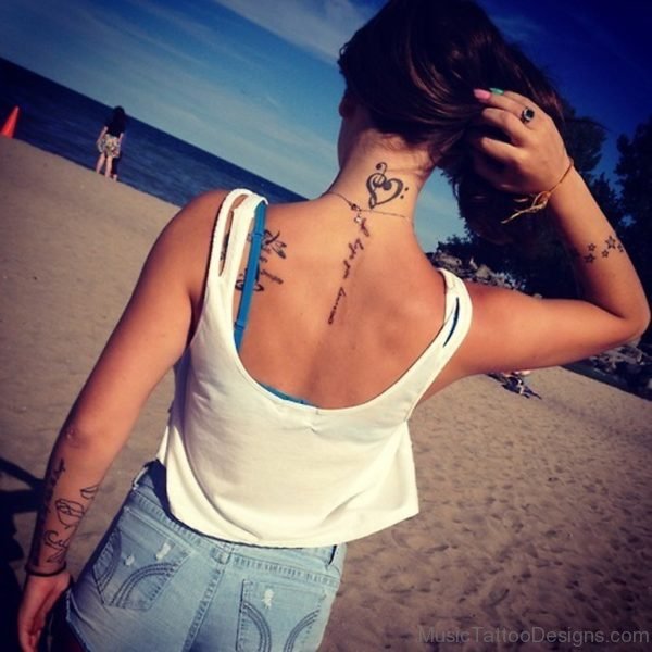 Neck Music Note Tattoo for Women