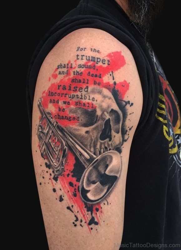 Nice Skull With Music Tattoo