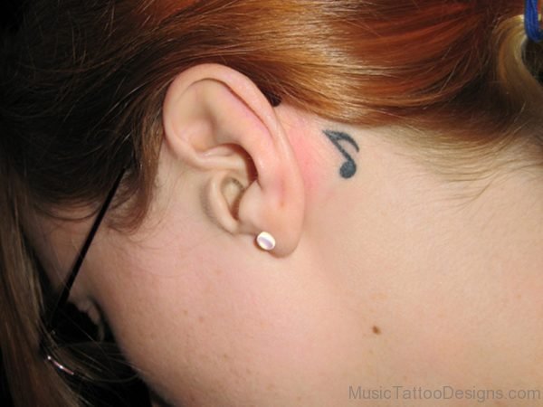 Outstanding Music Tattoo On Back Ear For Girls