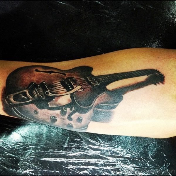 Perfect Guitar Tattoo Design On Forearm 