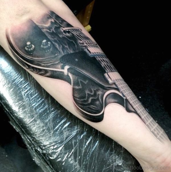 Perfect Guitar Tattoo On Forearm 