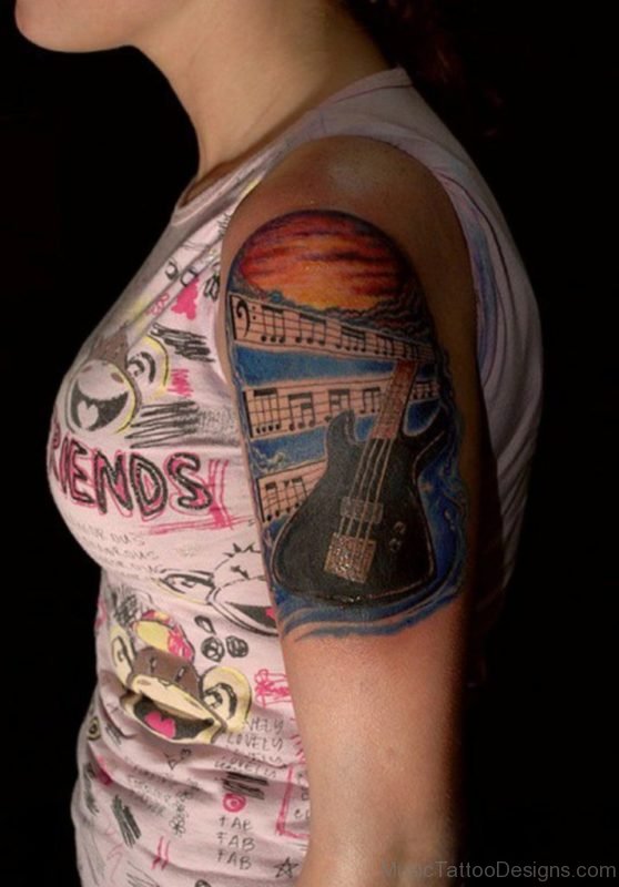 Perfect Music Tattoo On Shoulder