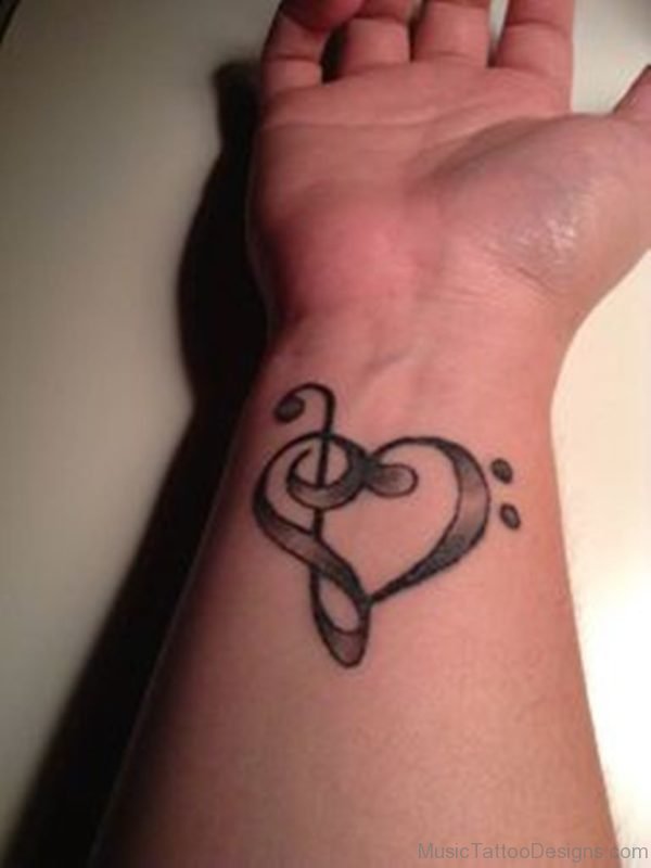 Pretty Music Heart Tattoo On Wrist