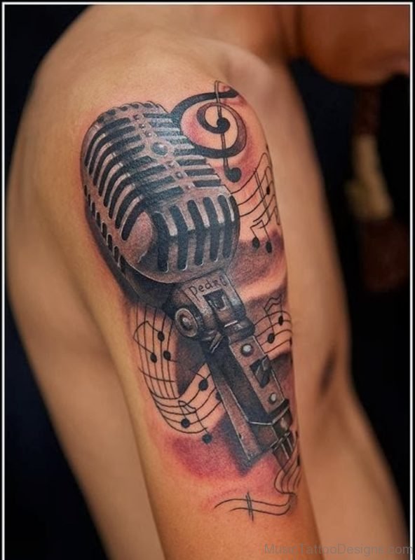 Pretty Music Tattoos On Shoulder For Guys