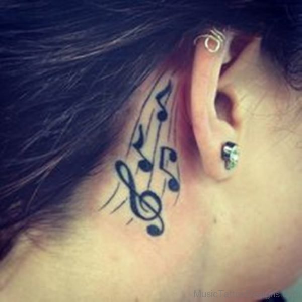 Pretty Musical Notes Tattoo On behind Ear
