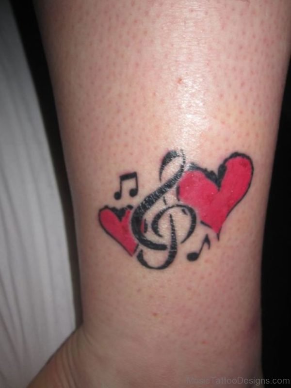 Red Heart And Music Tattoo 