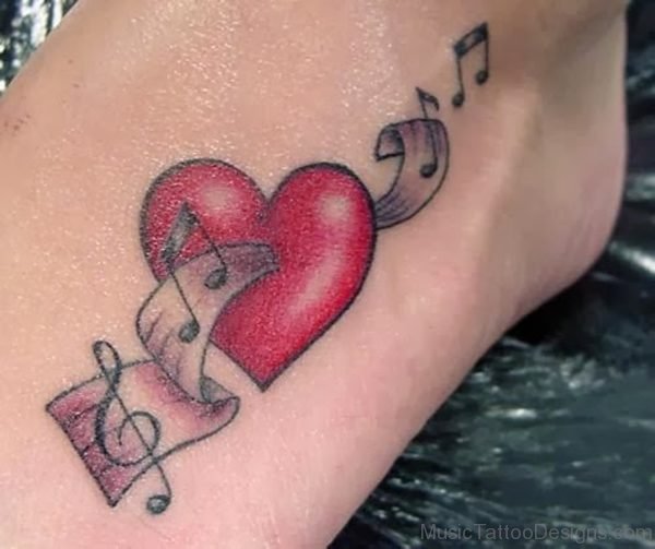 Red Heart And Music Tattoo 