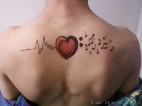Red Heart And Music Tattoo