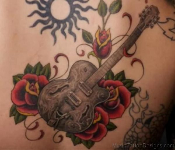 Red Rose And Guitar Tattoo 