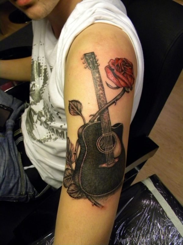 Red Rose And Guitar Tattoo