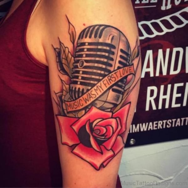 Red Rose And Music Tattoo