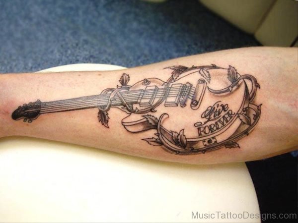 Simply Amazing Guitar Tattoo On Forearm 