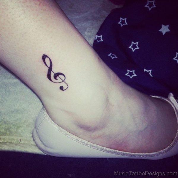 Small Black Music Violin Key Tattoo On Ankle