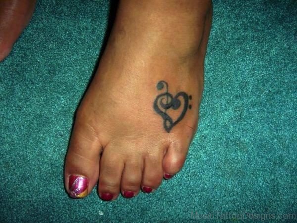 Small Music Heart Tattoo On Foot