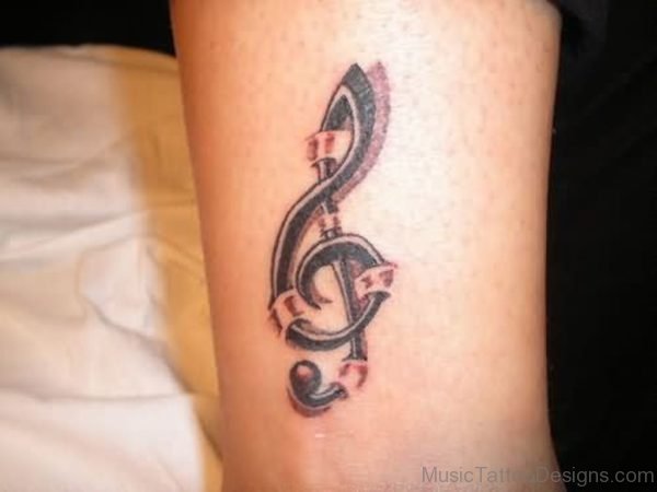 Stars And Music Tattoo On Leg
