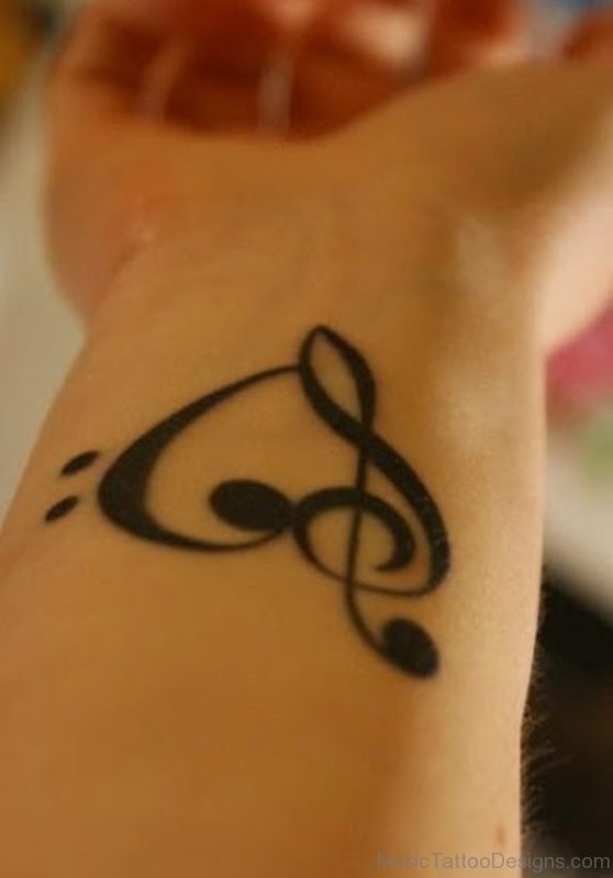 Stylish Music Heart Tattoo On Wrist