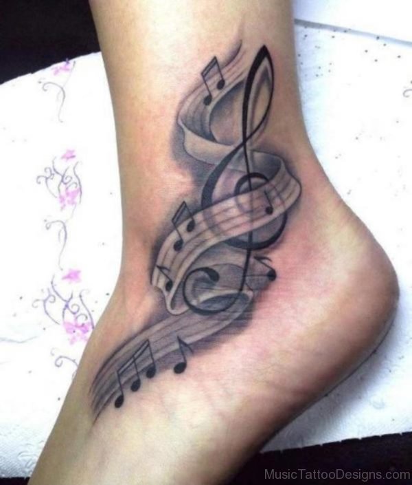Stylish Music Tattoo On Ankle