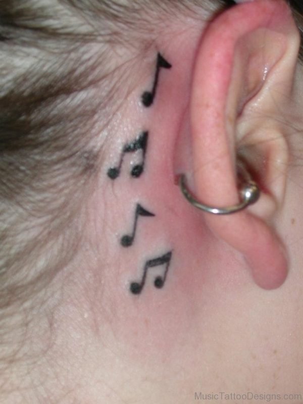 Stylish Music Tattoo On behind Ear