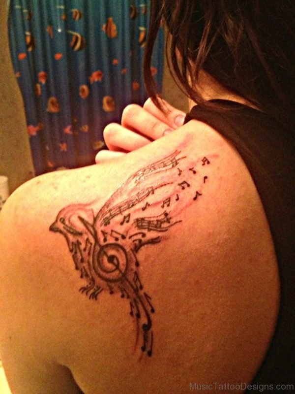 Sweet Music Bird Shoulder Tattoo
