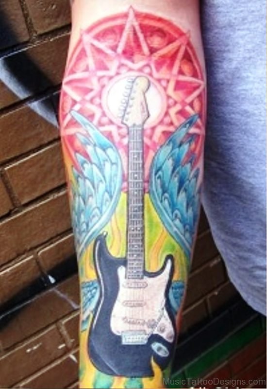 Guitar Tattoo On Forearm 