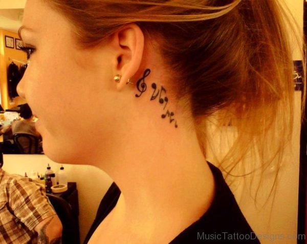 Wonderful Music Tattoo On Behind Ear