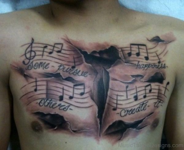 Word And Musical Tattoo On Chest