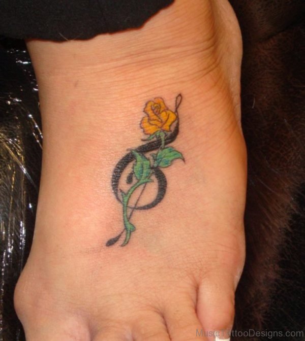 Yellow Rose And Music Tattoo
