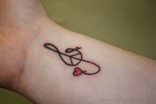 Red Heart And Music Note Tattoo 