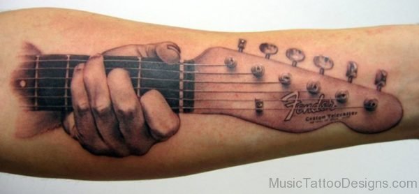 3D Guitar Tattoo Design On Arm