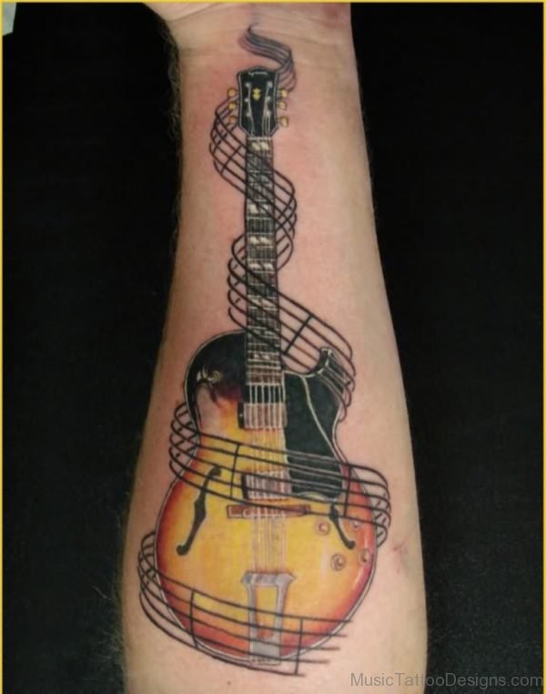 Amazing Guitar Tattoo On Wrist