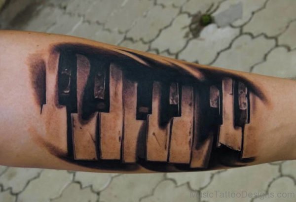 Amazing Piano Keys 3D Tattoo On Arm