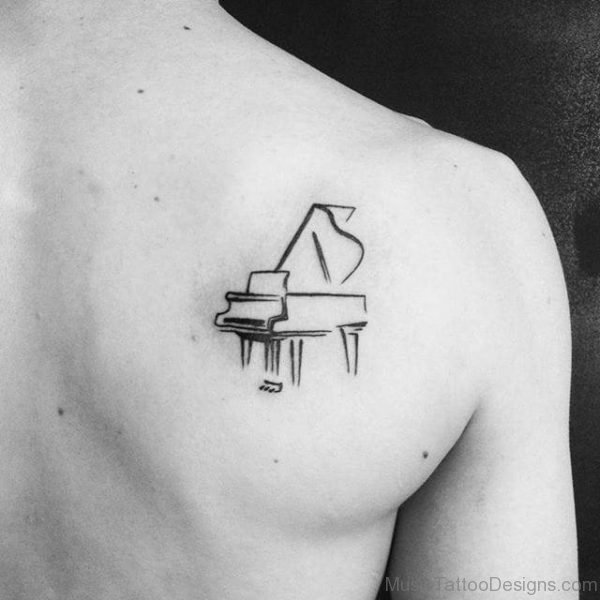 Awesome Black Ink Grand Piano Tattoo