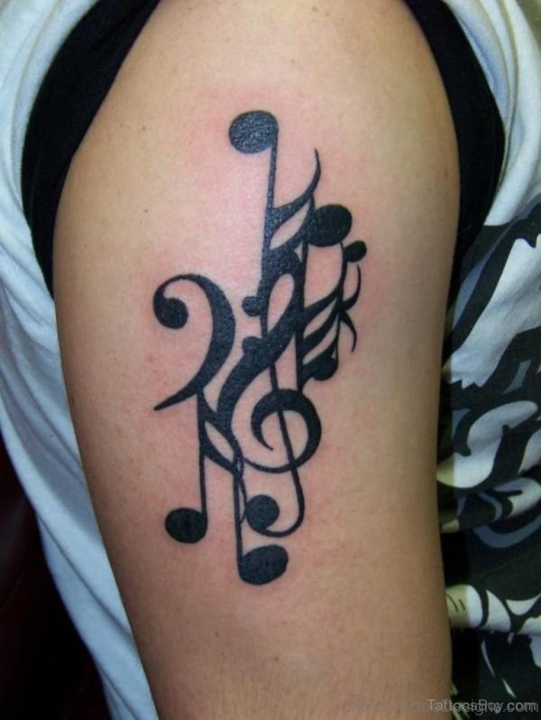 Awesome Music Tattoo On Shoulder