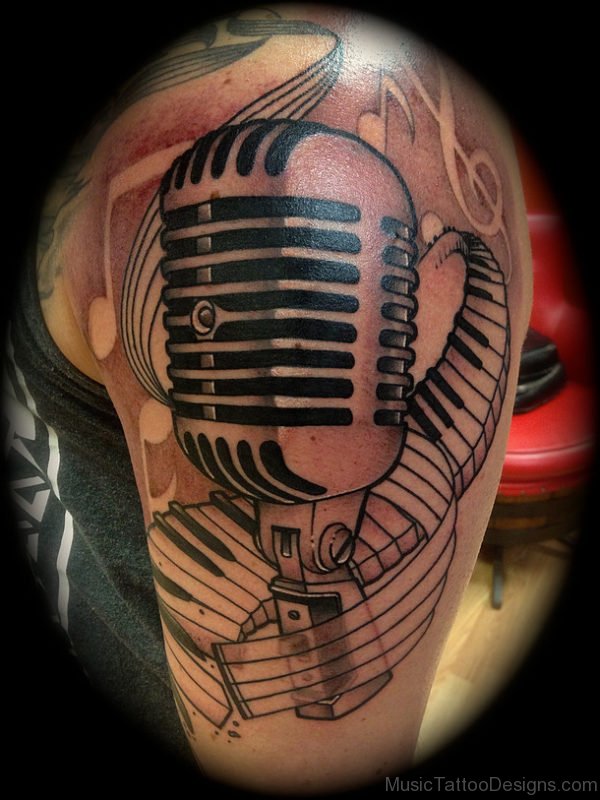 Awesome Piano Tattoo On Shoulder