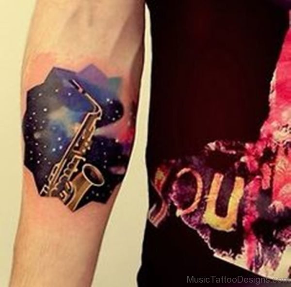 Awesome Saxophone Tattoo On Arm